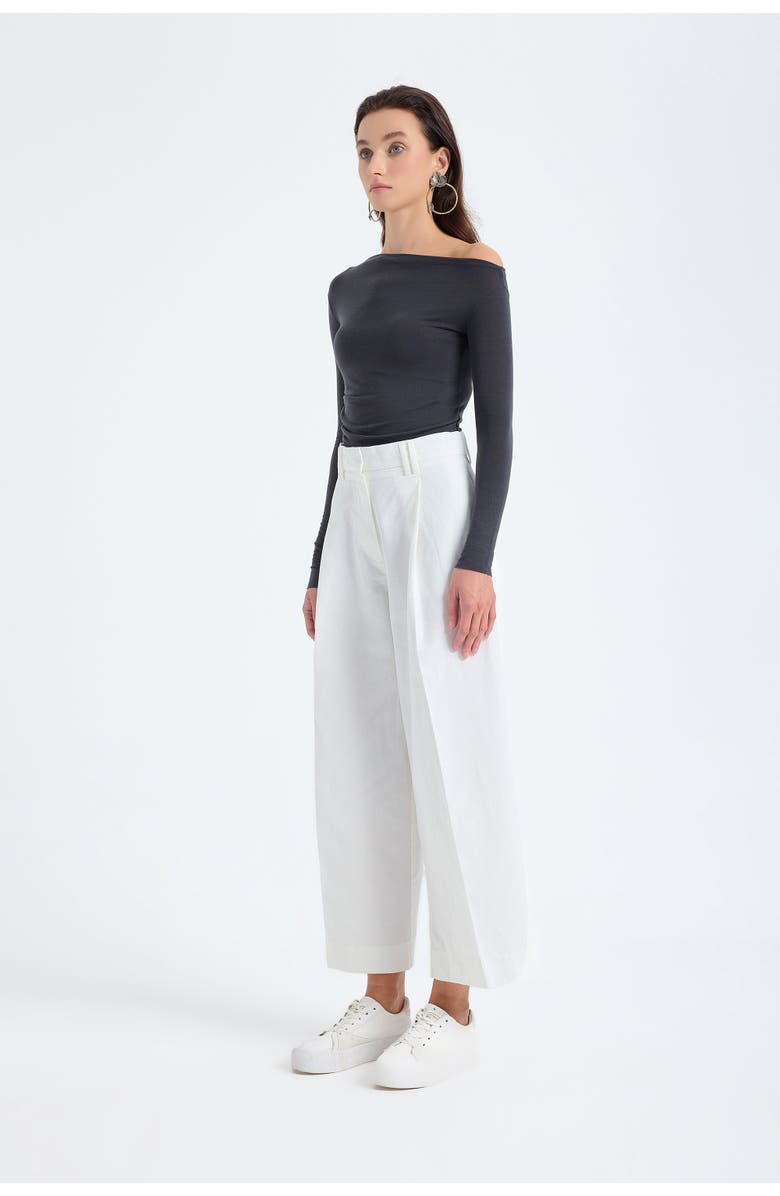 Monlicia Cyra Cotton Linen Blend Cropped Wide Leg Trousers, Alternate, color, White