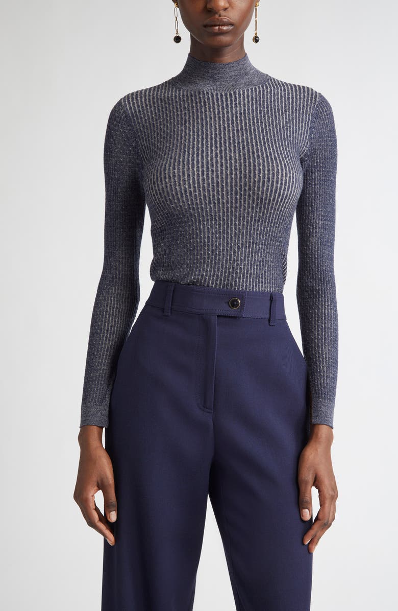 ST. JOHN Vanis Fine Gauge Cable Stitch Sweater, Main, color, Navy/ Taupe