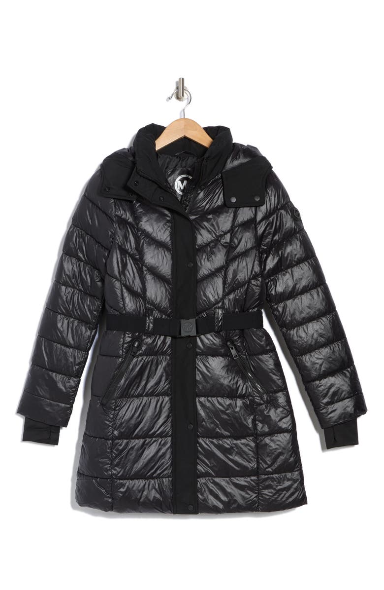 Michael Kors Hooded Belted Long Puffer Jacket, Alternate, color,