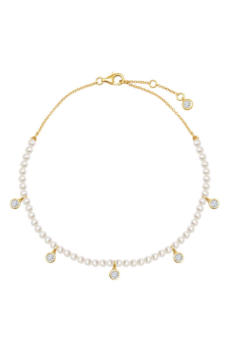 Crislu Cultured Pearl Anklet, Main, color, Pure Platinum/ Clear Stone