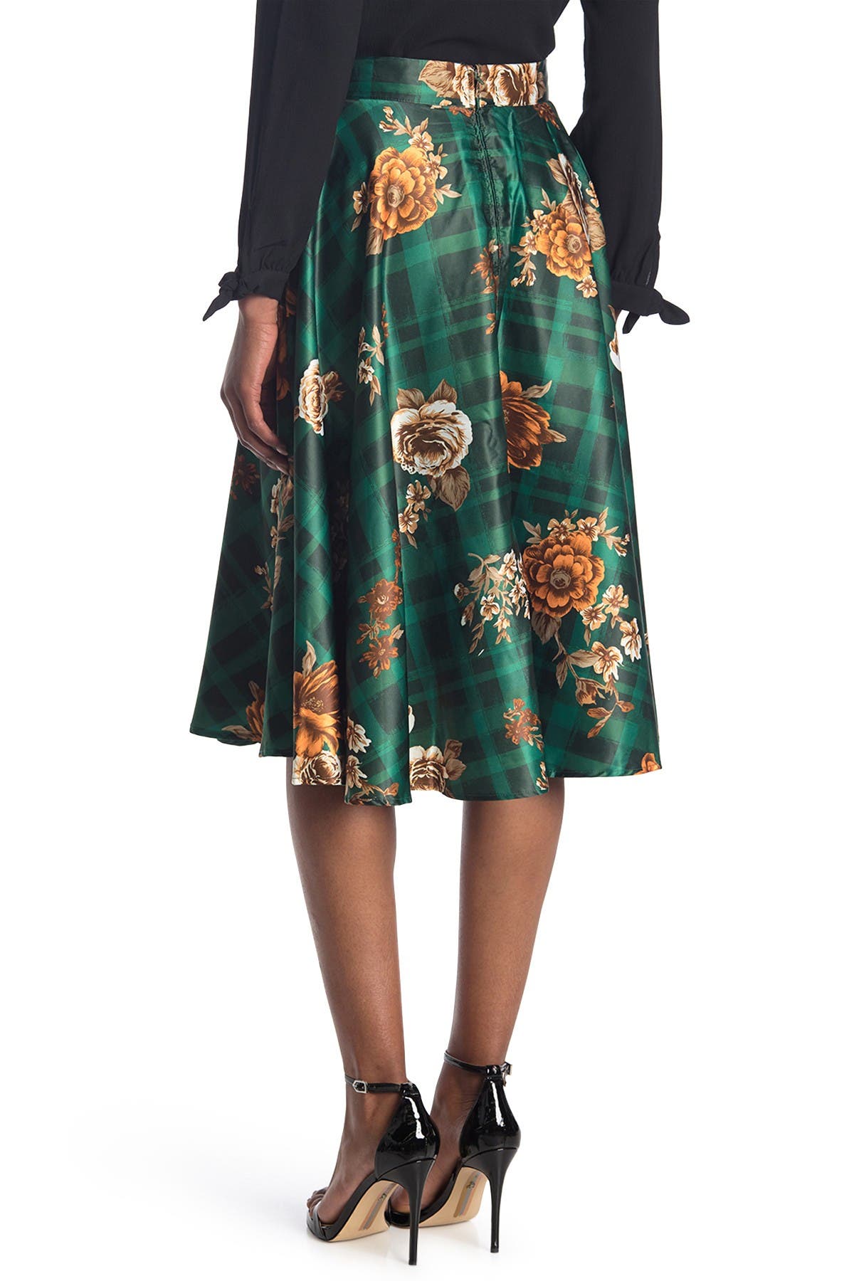 ModCloth Satin Midi Green Floral Skirt (Women) | Nordstromrack