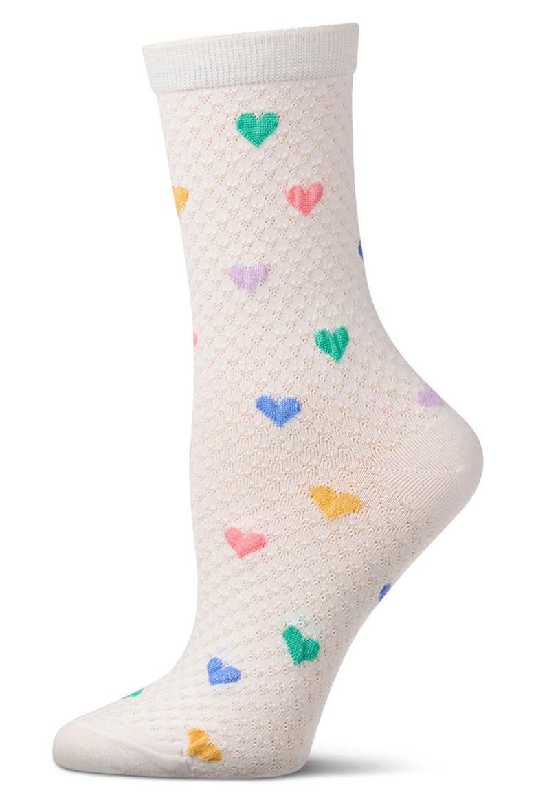 Colorful Hearts Cotton Blend Crew Socks, Main, color, WHITE