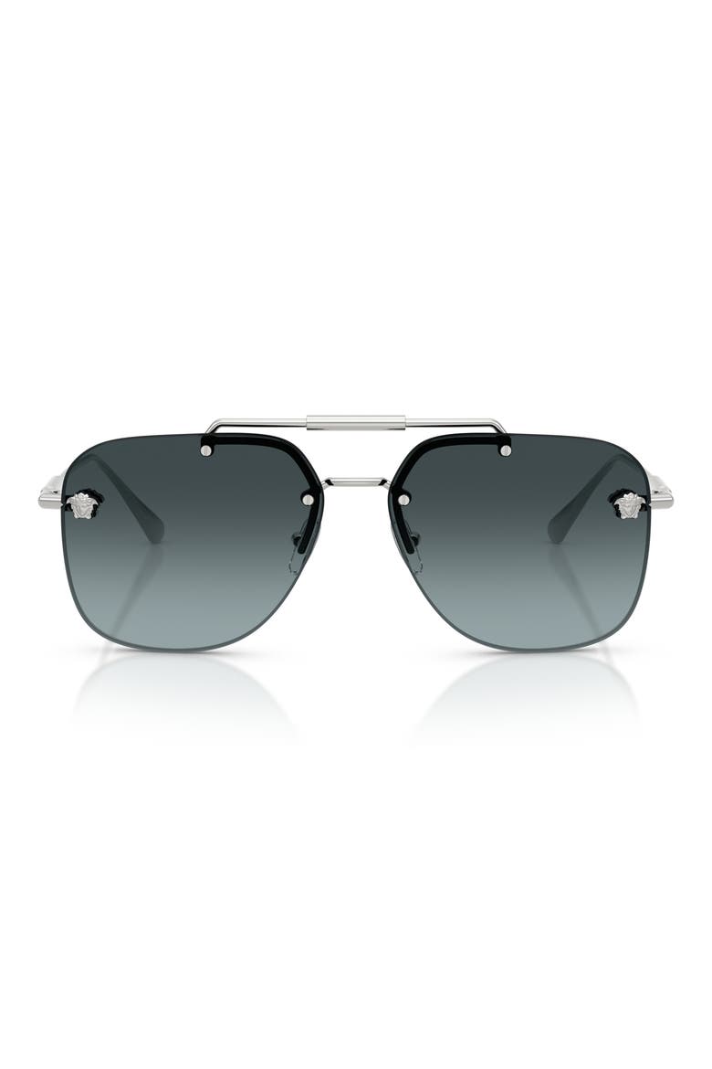 60mm Square Sunglasses, Main, color, SILVER / BLUE GRADIENT GREY