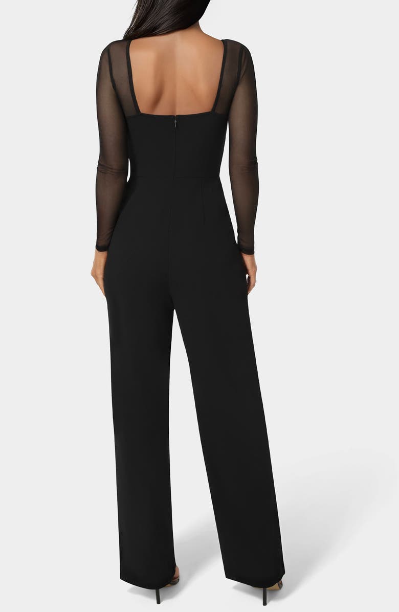 bebe Square Neck Mesh Long Sleeve Jumpsuit, Alternate, color, Black