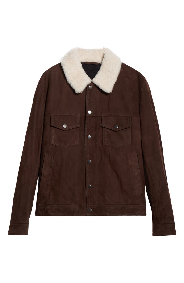 BOSS x Beckham Mordy Suede & Genuine Shearling Jacket, Alternate, color, Open Brown