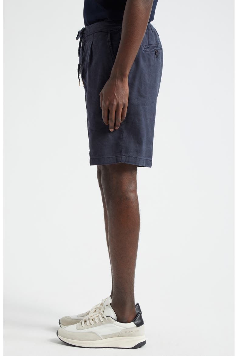 Pleated Stretch Linen & Cotton Jersey Shorts, Alternate, color, NAVY
