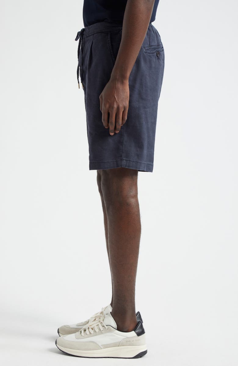 Thom Sweeney Pleated Stretch Linen & Cotton Jersey Shorts, Alternate, color, Navy