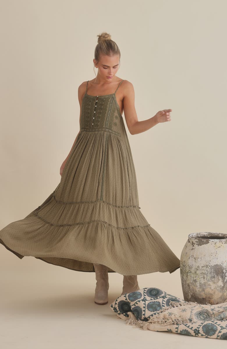 Talisman the Label Embroidered Lace Inset Maxi Dress, Alternate, color, Olive Dobby
