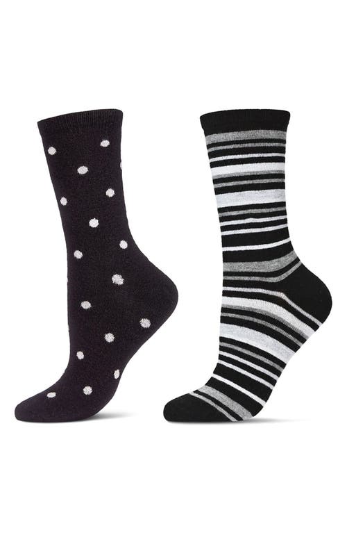 MeMoi Assorted 2-Pack Crew Socks in Black/Black 