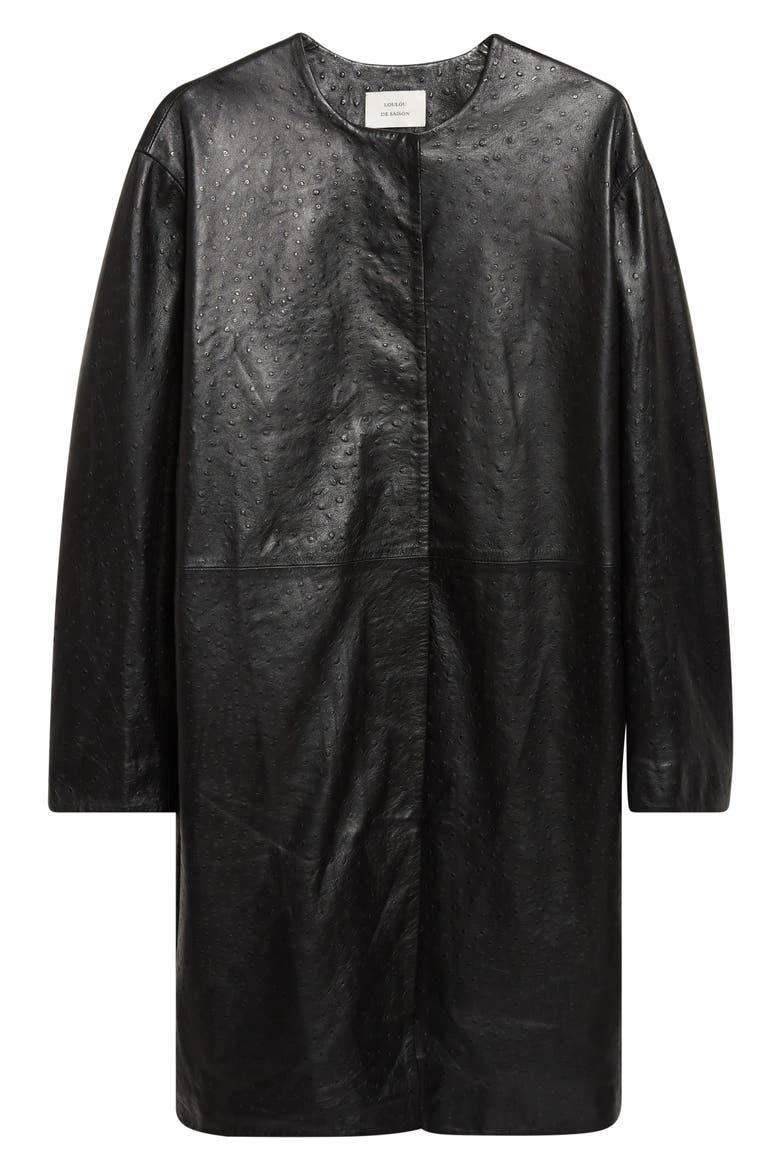 Yari Ostrich Embossed Lambskin Leather Coat, Alternate, color, BLACK