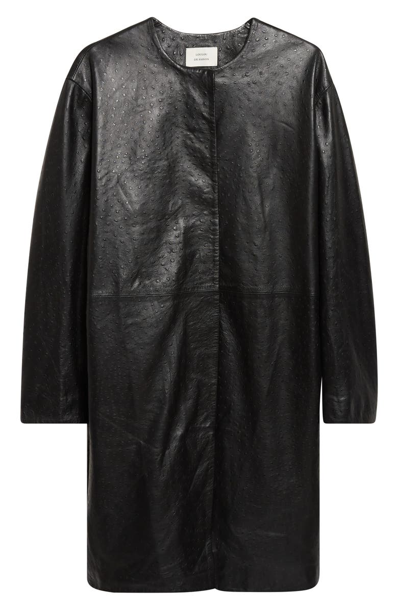 LOULOU DE SAISON Yari Ostrich Embossed Lambskin Leather Coat, Alternate, color, Black