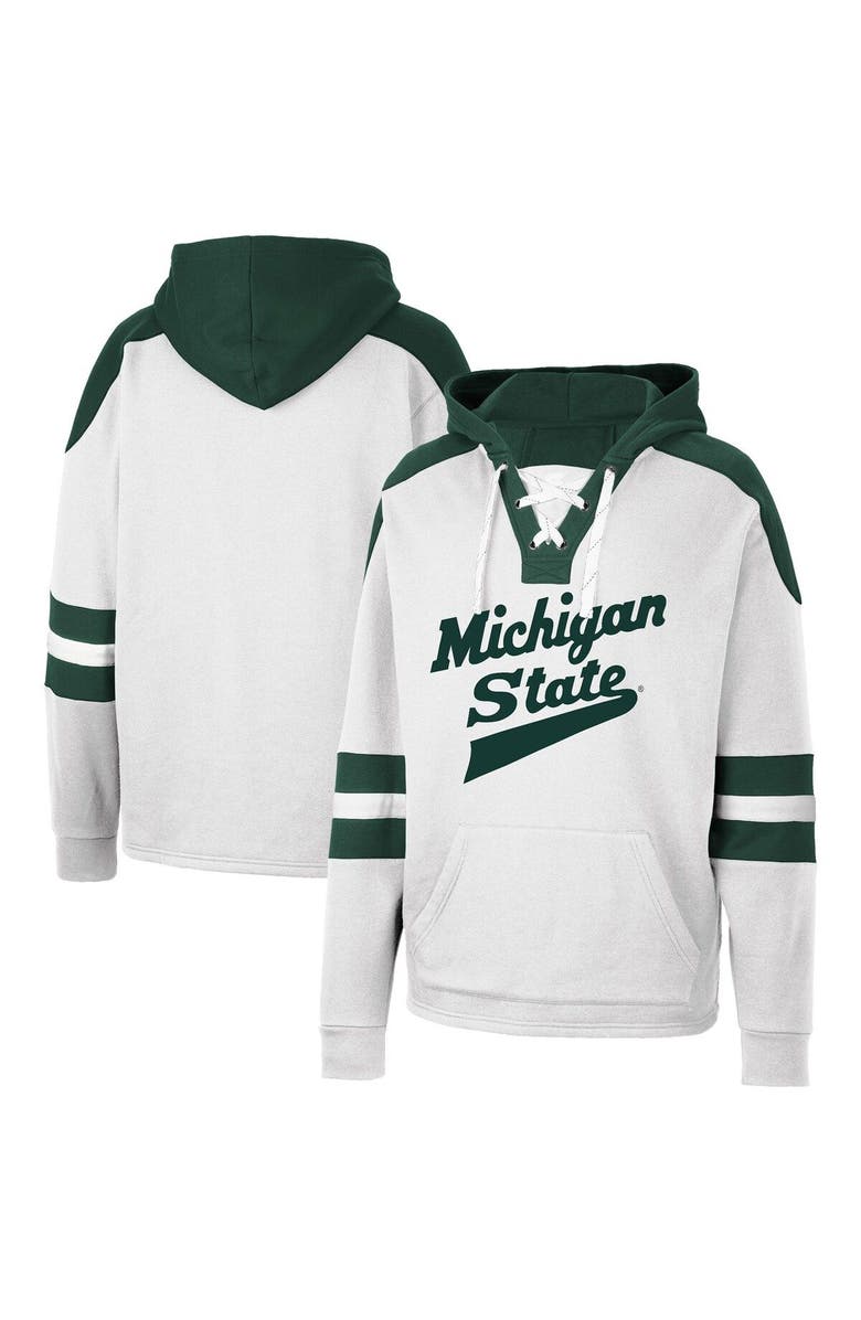 COLOSSEUM Men's Colosseum White Michigan State Spartans Lace-Up 4.0 Pullover Hoodie, Main, color, 