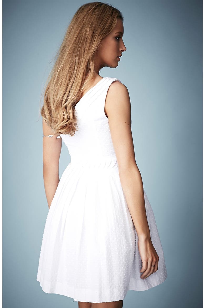 Kate Moss for Topshop Zip Front Cotton Dobby Sundress, Alternate, color, WHITE
