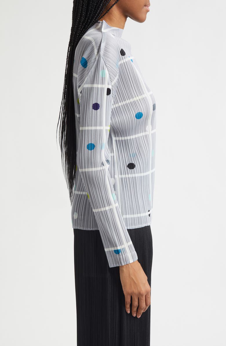 Pleats Please Issey Miyake Crossing Dots Pleated Funnel Neck Top, Alternate, color, Light Gray