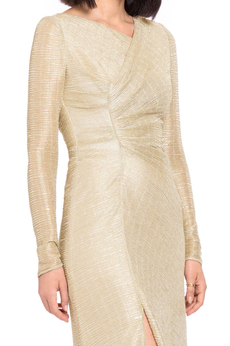 Metallic Long Sleeve Gown, Alternate, color, GOLD/ GOLD