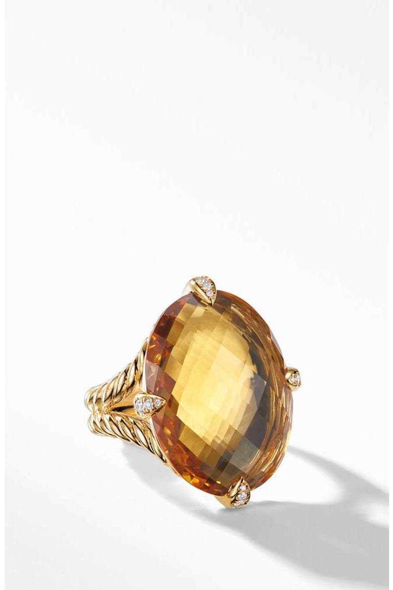 Chatelaine® 18k Gold Statement Ring with Honey Quartz & Diamonds, Main, color, GOLD/ DIAMOND/ HONEY QUARTZ