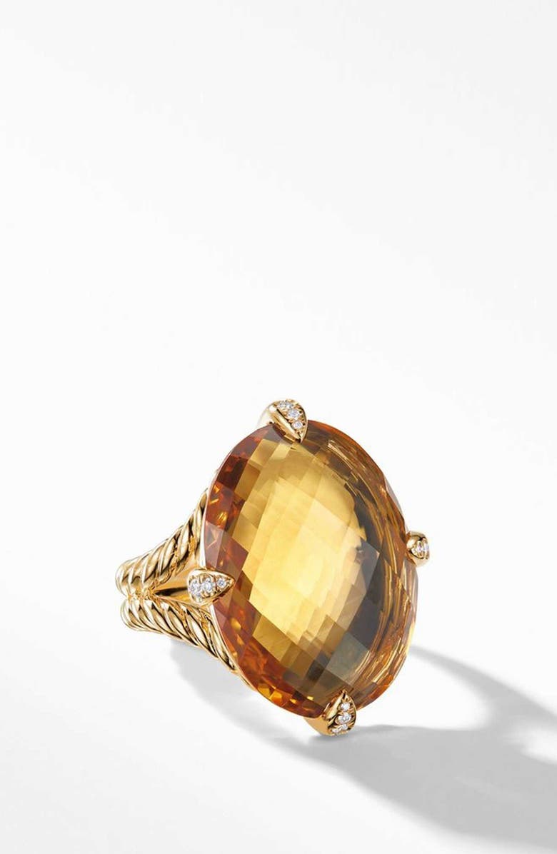 David Yurman Chatelaine<sup>®</sup> 18k Gold Statement Ring with Honey Quartz & Diamonds, Main, color, 
