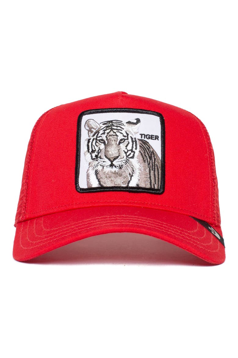 The White Tiger Patch Trucker Hat, Alternate, color, RED