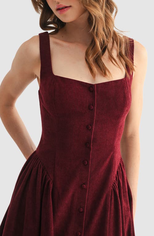 Lush Corduroy Button Flare Minidress In Brown