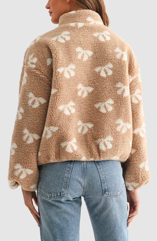 Lush Bow High Pile Fleece Pullover In Brown