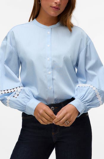 Vero Moda Janni Pinstripe Circle Lace Inset Button-up Shirt