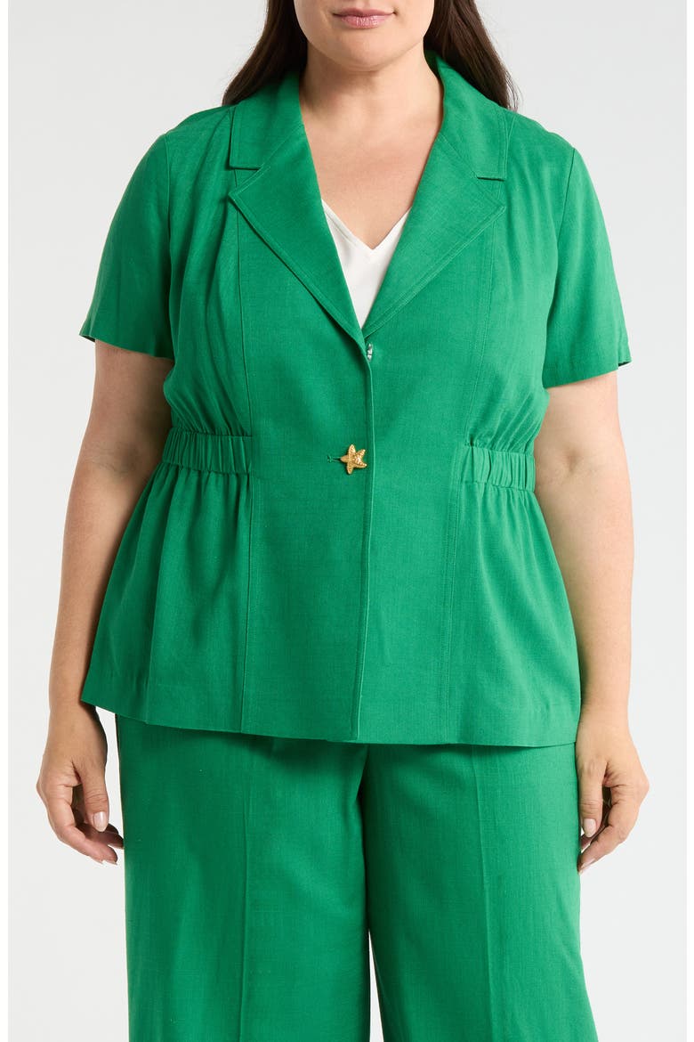 Short Sleeve Linen Jacket, Main, color, PARAKEET GREEN