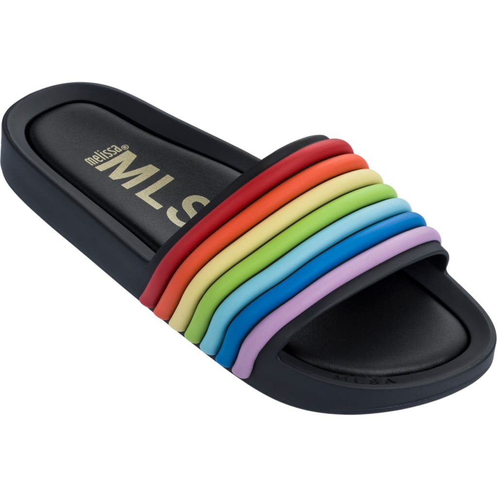 Melissa Beach Slide Sandal In Black Rainbow