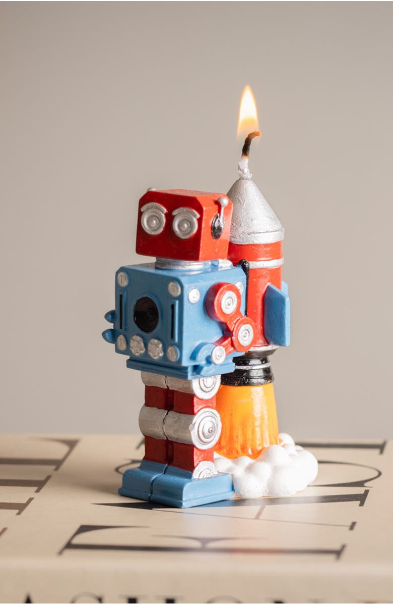 Southlake gifts Vintage Robot Rocket Candle, Alternate, color, Red / Blue / Silver