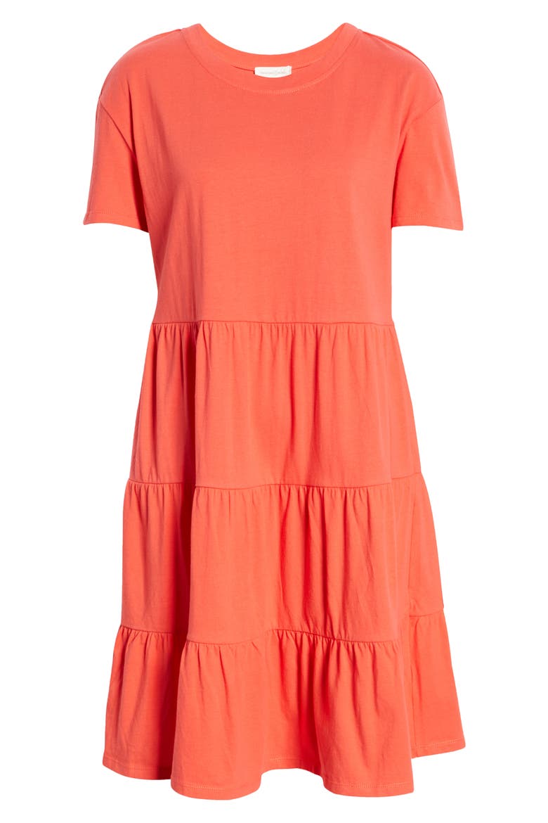 Tiered T-Shirt Dress, Alternate, color, RED CAYENNE
