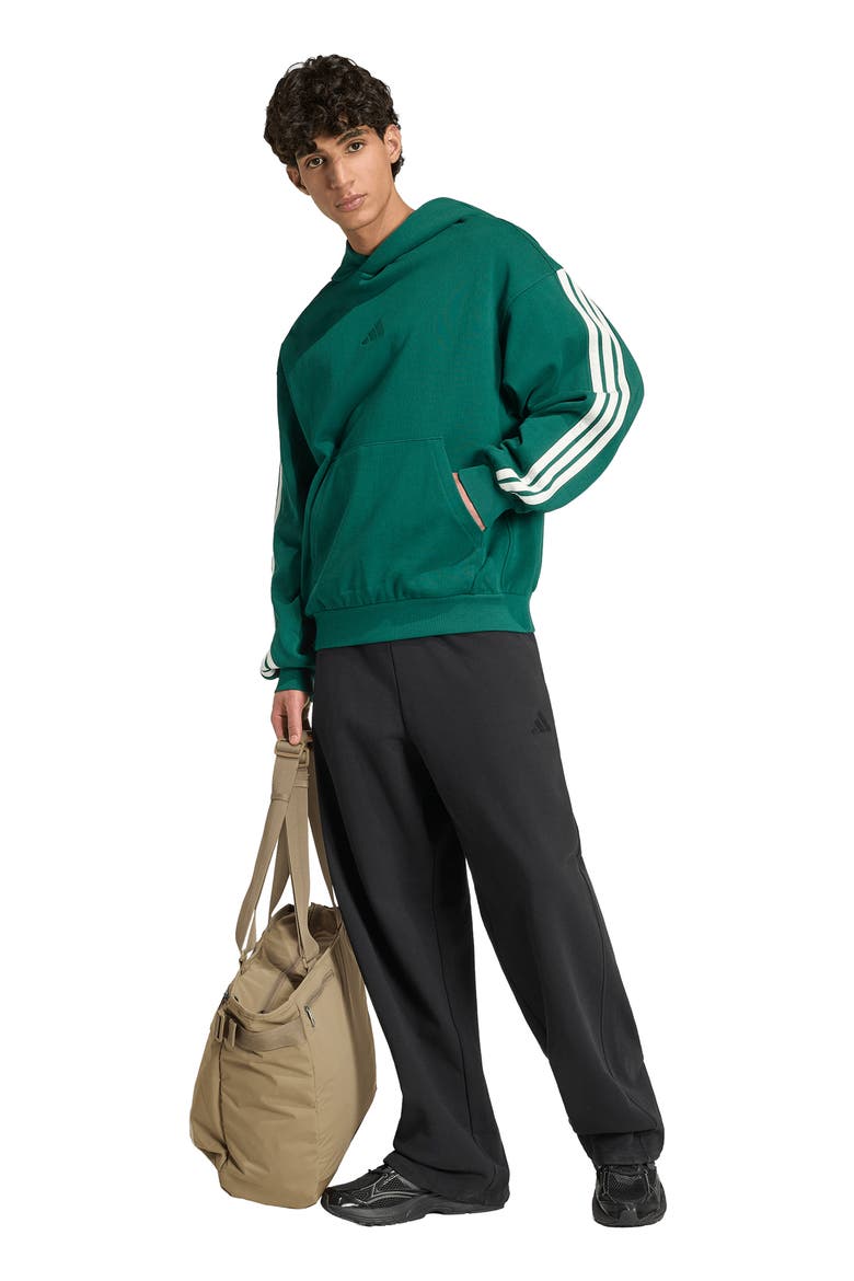 Essentials 3-Stripes Fleece Hoodie, Alternate, color, COLLEGIATE GREEN/ OFF WHITE