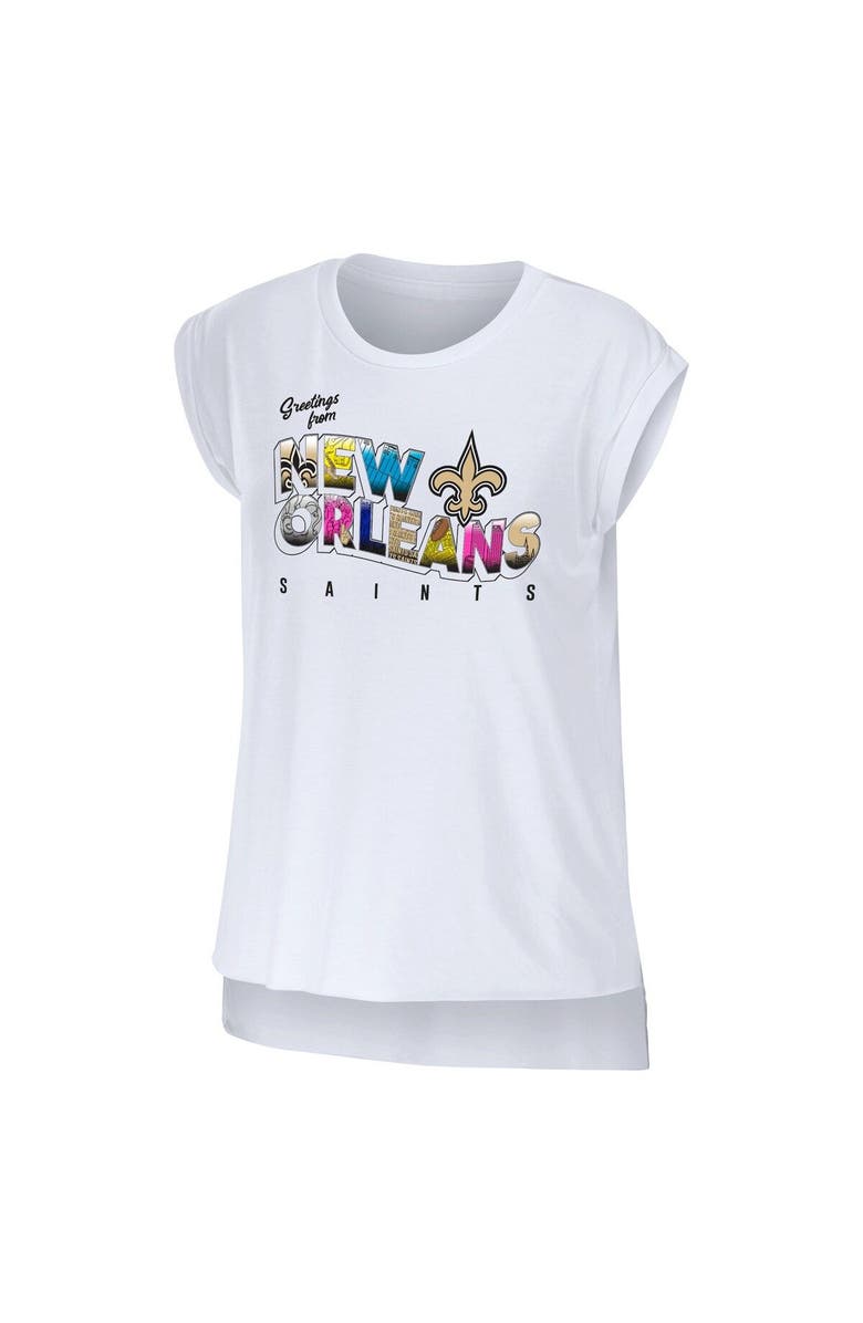 WEAR by Erin Andrews Women's WEAR by Erin Andrews White New Orleans Saints Greetings From Muscle T-Shirt, Alternate, color, White