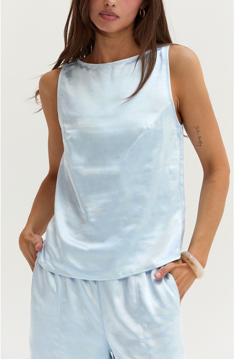 CRESCENT Satin Sleeveless Tank Top, Main, color, Light Blue