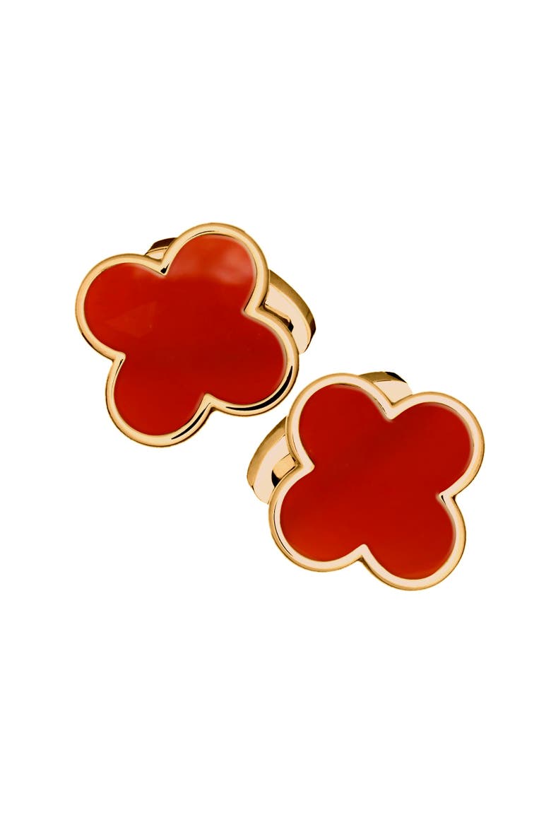 Four Leaf Clover 18K Gold Vermeil Sterling Cufflinks, Main, color, RED