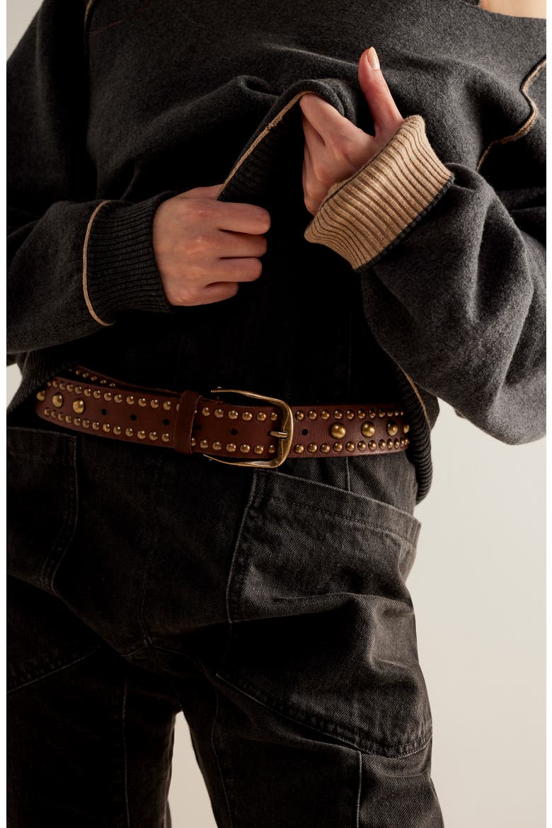 We the Free Sola Studded Leather Belt, Alternate, color, COGNAC