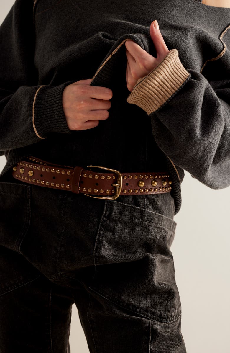 Free People We the Free Sola Studded Leather Belt, Alternate, color, Cognac