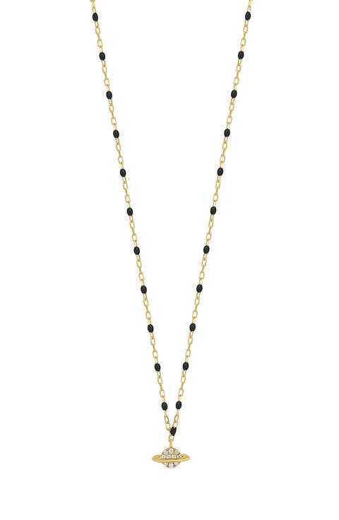 18K Yellow Gold Pavé Diamond Planet Pendant Necklace