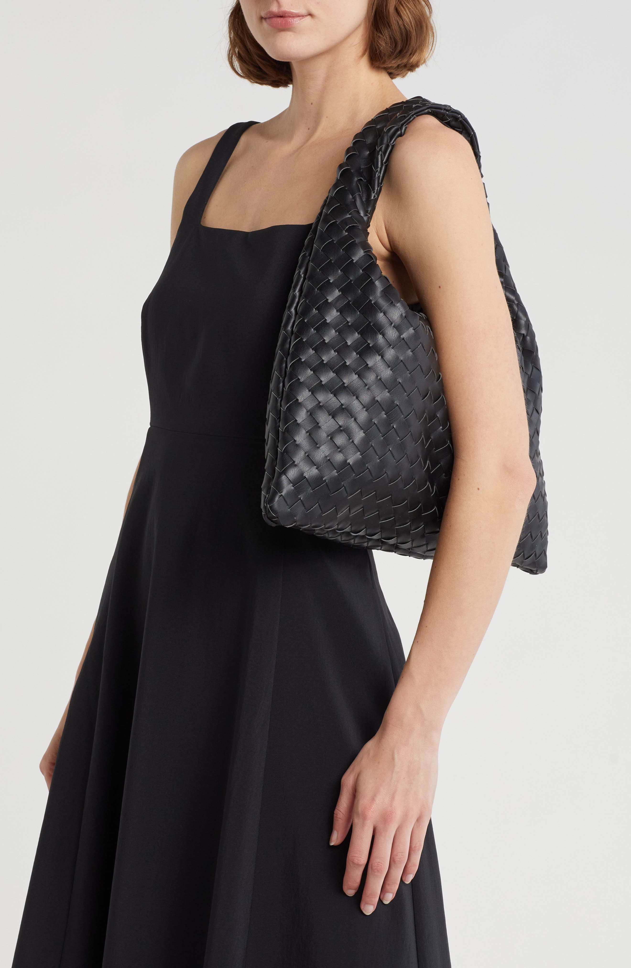 URBAN EXPRESSIONS HANDBAGS Woven Hobo Shoulder Bag, Alternate, color, Black