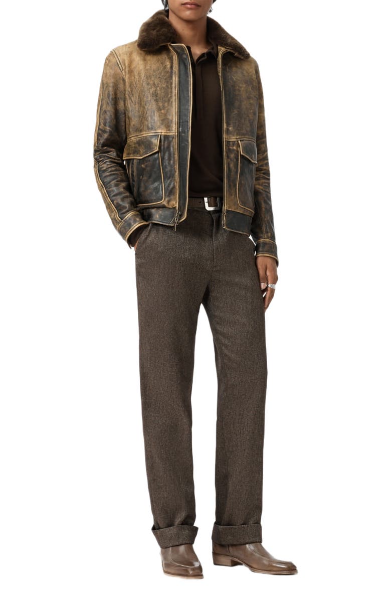 John Varvatos Atlas Distressed Leather Jacket with Removable Genuine Shearling Collar, Alternate, color, Dark Tan