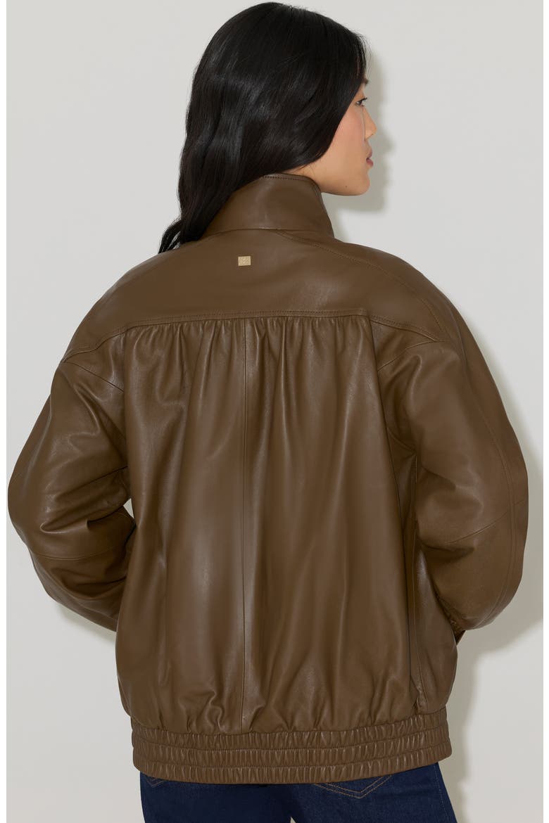 Oversize Leather Bomber Jacket, Alternate, color, ESPRESSO