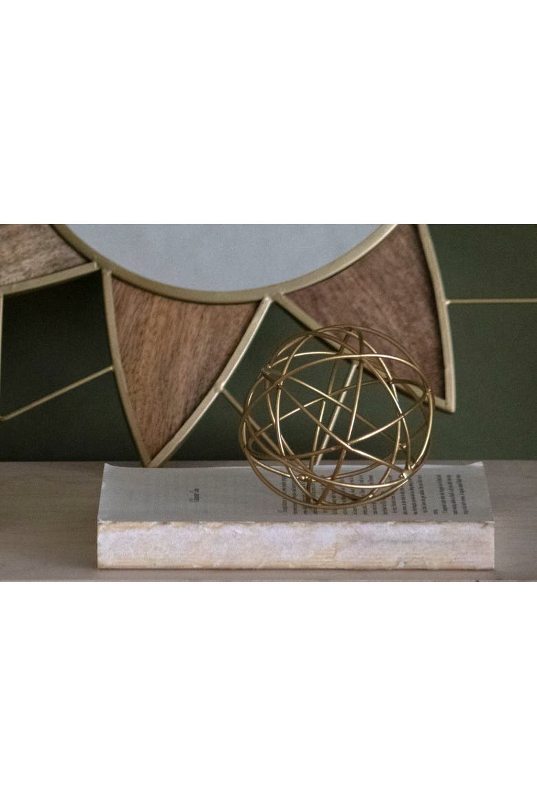 4" Doreen Small Decorative Abstract Themed Tabletop Brass Metal Accent Sphere Figurine, Alternate, color, Gold