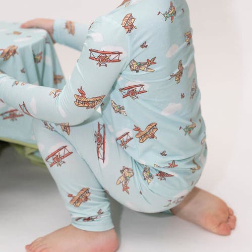 Bellabu Bear Kids' Vintage Airplanes Set Of 2 Piece Pajamas In Blue