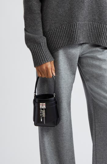 Micro Shark Lock Leather Bucket Bag