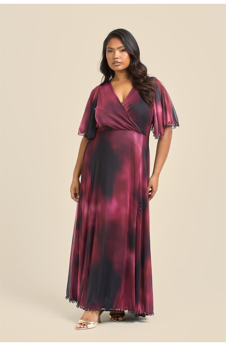 FASHION-SZN CURVE Elegant Abstract Print Mesh Maxi Dress, Alternate, color, Red