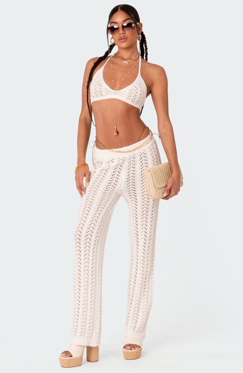 EDIKTED Elektra Sheer Open Knit Cover-Up Pants, Alternate, color, White