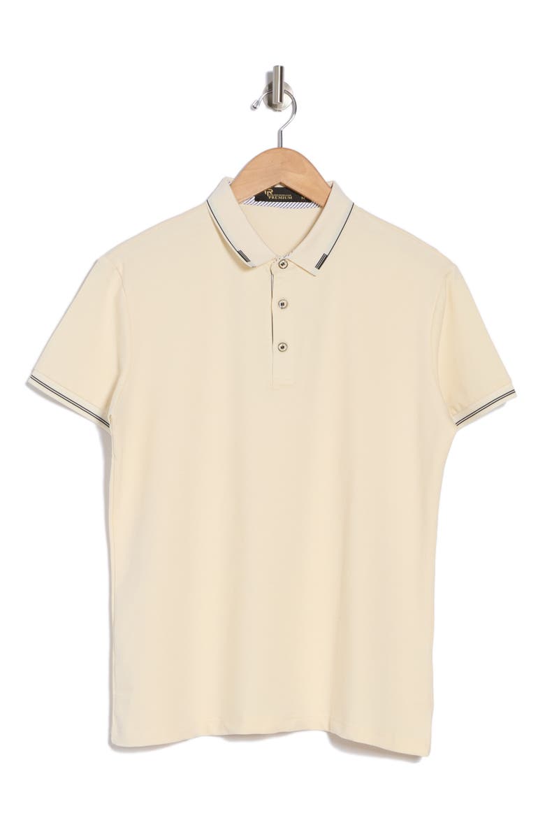 Tipped Short Sleeve Stretch Cotton Polo, Alternate, color, CEMENT