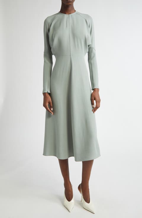 ワンピース VICTORIA BECKHAM GREY GREEN WOOL BLEND MIDI DRESS Grey green wool blend midi dress – Lord & Taylor