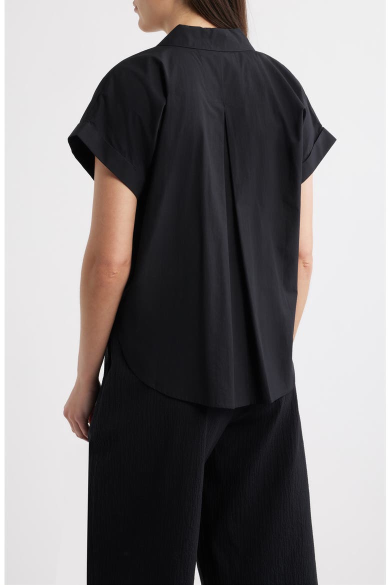 NOTCH COLLAR TOP W/ CUFFED CAP SLV, Alternate, color, BLACK
