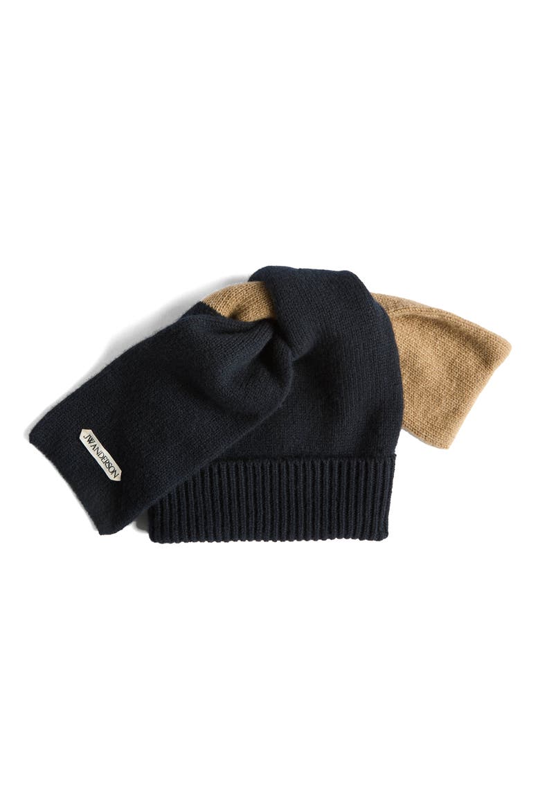 Knotted Colorblock Wool Beanie, Main, color, NAVY