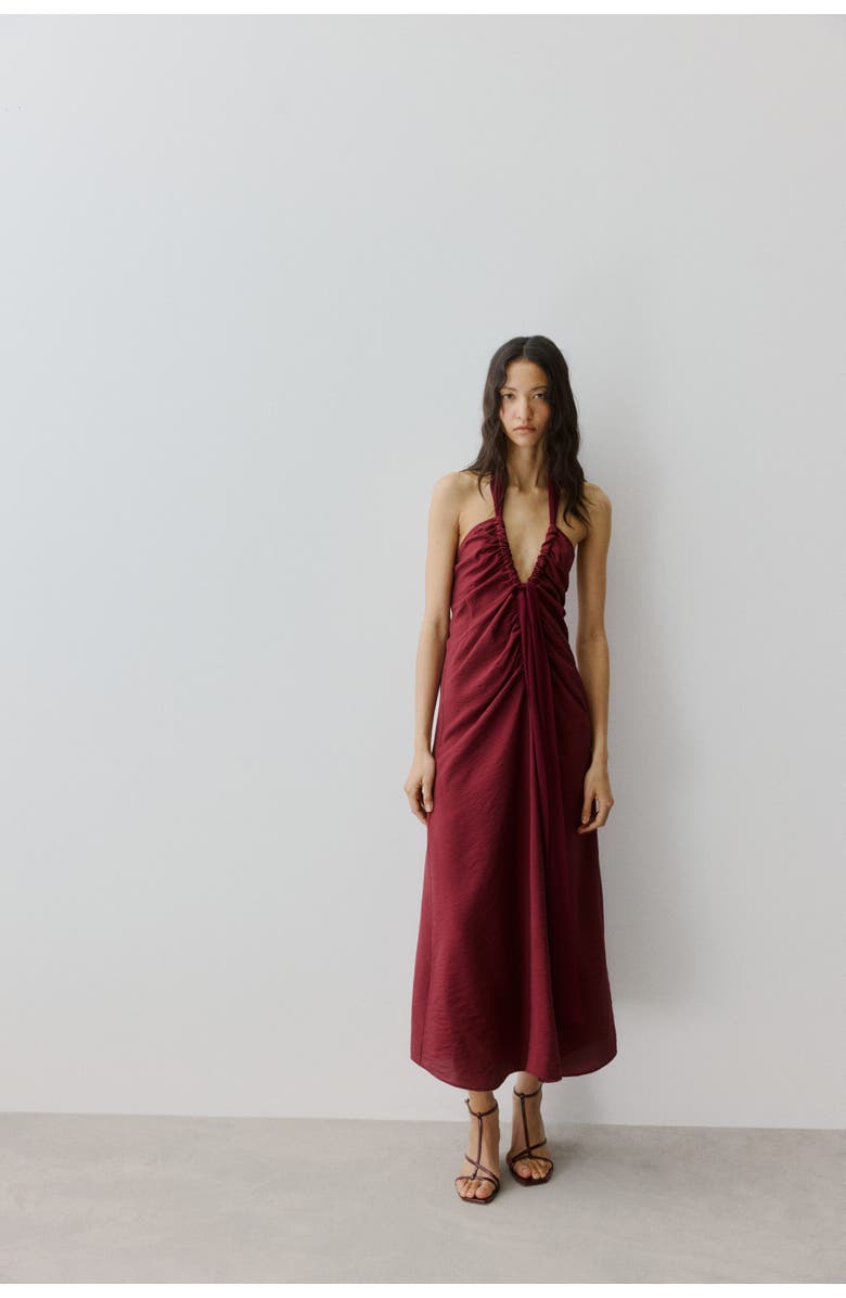 H&M Satin Halterneck Dress, Alternate, color, Burgundy