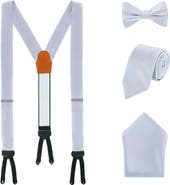 Trafalgar Sutton Solid Color Silk Brace Bow Tie Necktie and Pocket Square Set